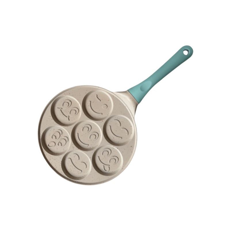 Beige Smiley + Blue Handle (Gas Model) Non-Stick Pancake Pan - 7-Hole Fun Shapes Breakfast Griddle (27cm) Tristar Online