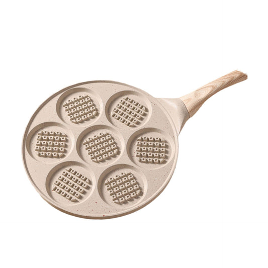 Beige Waffle + Wood Grain Handle (Gas Model) Non-Stick Pancake Pan - 7-Hole Fun Shapes Breakfast Griddle (27cm) Tristar Online