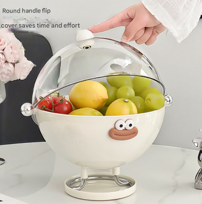 Beige Whimsical Covered Fruit Bowl with Flip Lid & Drainer - Cute Design Snack & Candy Dish for Living Room Tristar Online
