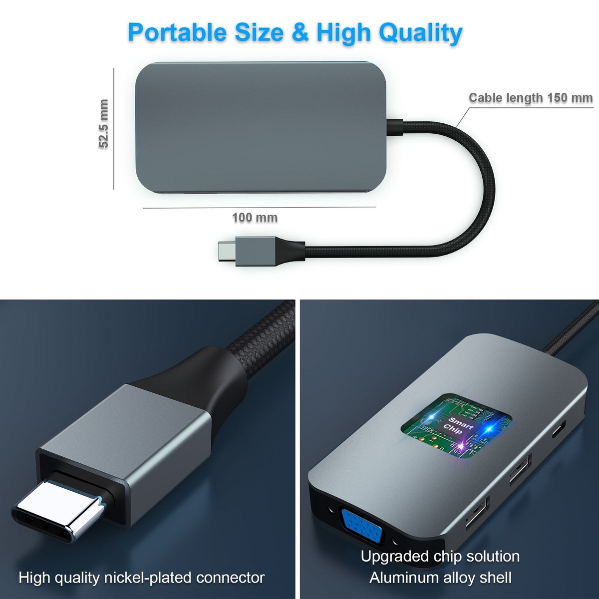BENFEI 335GY USB-C Hub with Triple Display, 8-in-1 Docking Station (100W PD, Dual 4K HDMI, VGA, 3x USB 3.0) Tristar Online
