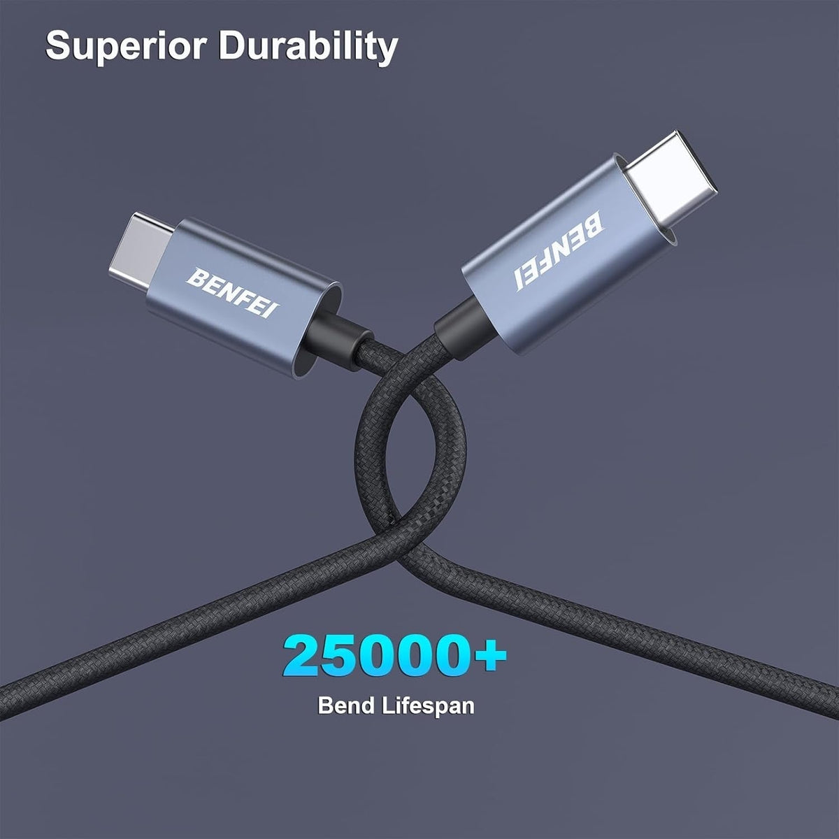 BENFEI 351SL-6F 100W USB-C to USB-C Fast Charging Cable Aluminum Shell Tangle-Free Silicone Tristar Online