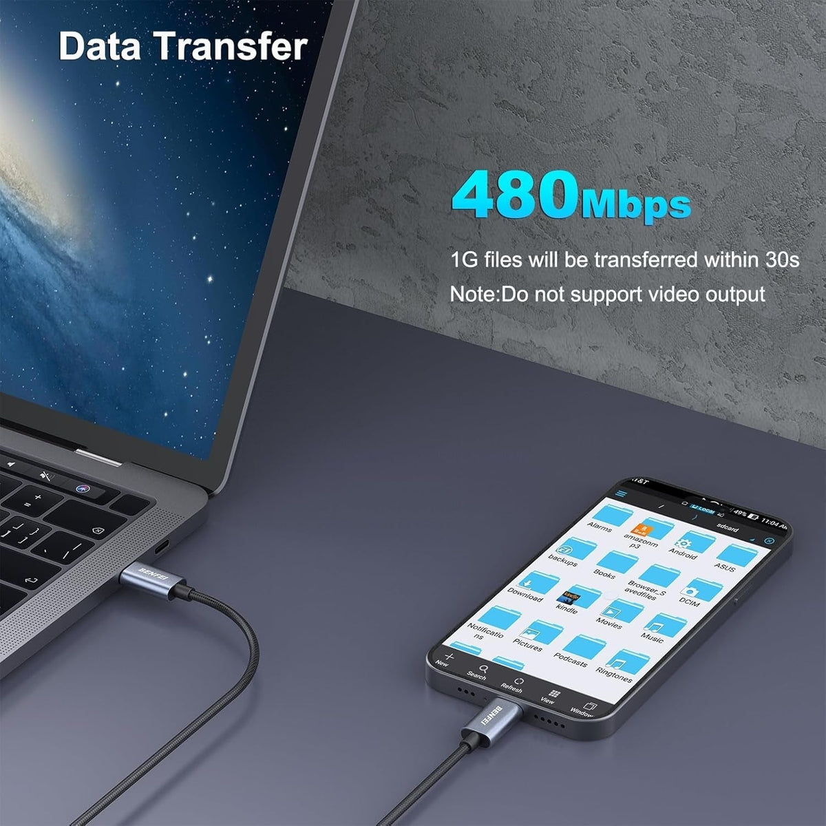 BENFEI 351SL-6F 100W USB-C to USB-C Fast Charging Cable Aluminum Shell Tangle-Free Silicone Tristar Online
