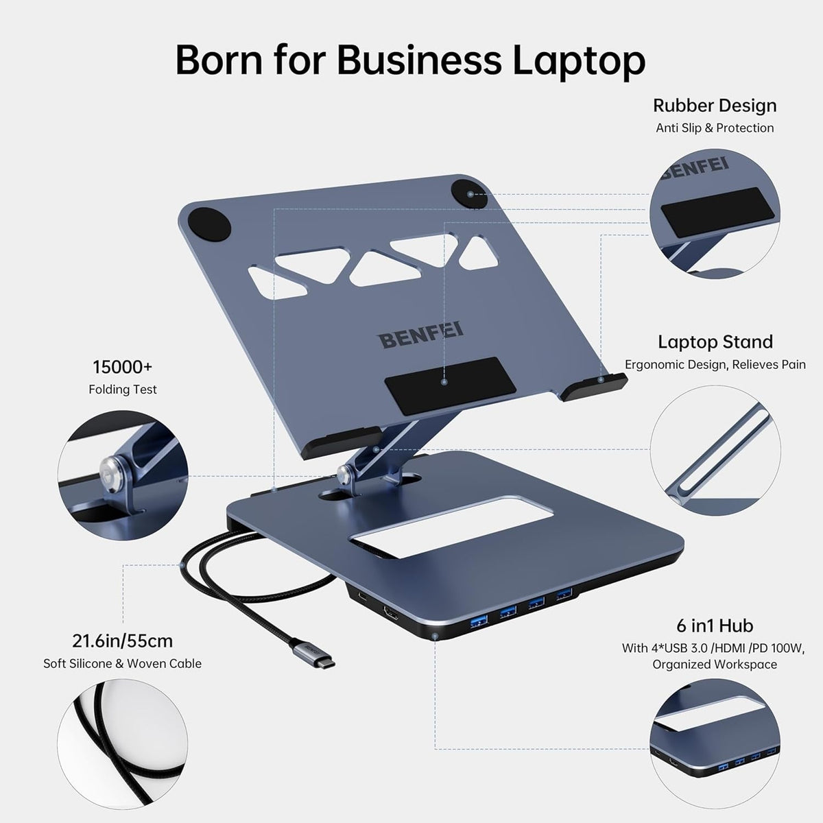 BENFEI 380GY Laptop Stand with USB C 6 in1 4K@60Hz HDMI, 4 x USB3.0, 100W PD Docking Station Tristar Online