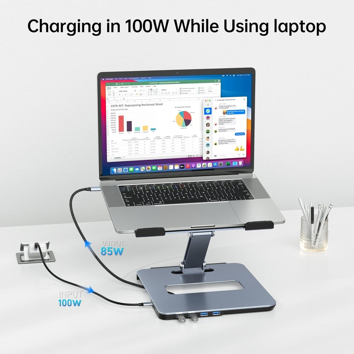 BENFEI 380GY Laptop Stand with USB C 6 in1 4K@60Hz HDMI, 4 x USB3.0, 100W PD Docking Station Tristar Online