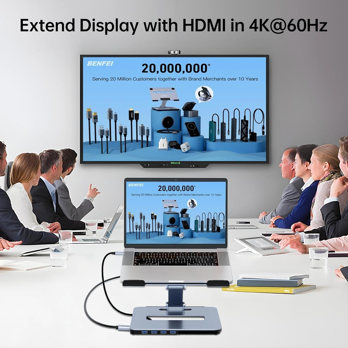BENFEI 380GY Laptop Stand with USB C 6 in1 4K@60Hz HDMI, 4 x USB3.0, 100W PD Docking Station Tristar Online