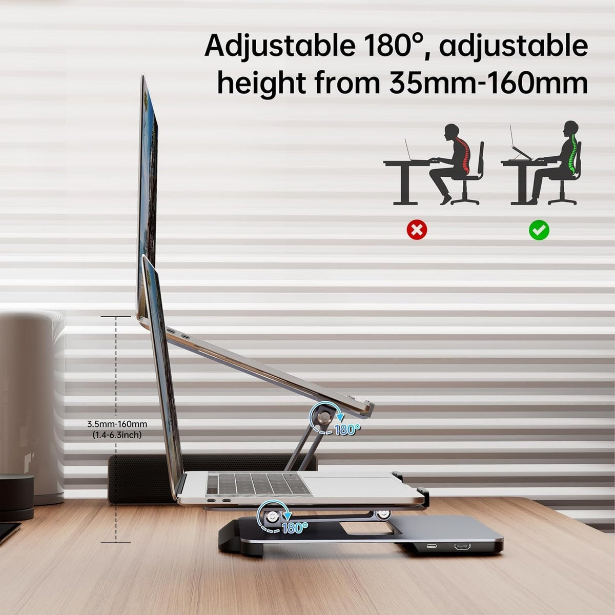 BENFEI 380GY Laptop Stand with USB C 6 in1 4K@60Hz HDMI, 4 x USB3.0, 100W PD Docking Station Tristar Online