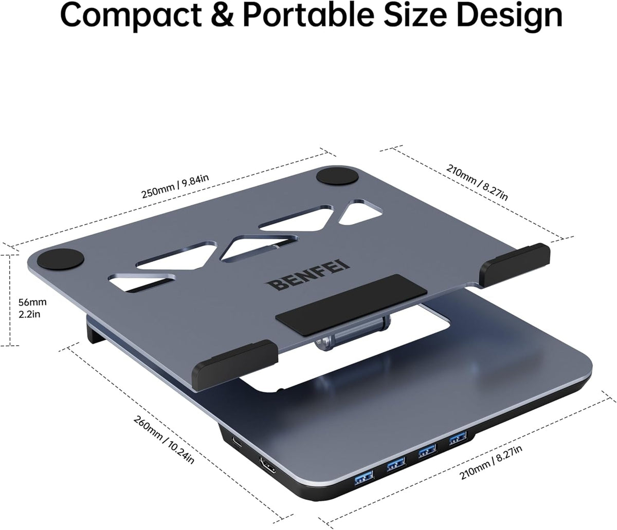 BENFEI 380GY Laptop Stand with USB C 6 in1 4K@60Hz HDMI, 4 x USB3.0, 100W PD Docking Station Tristar Online