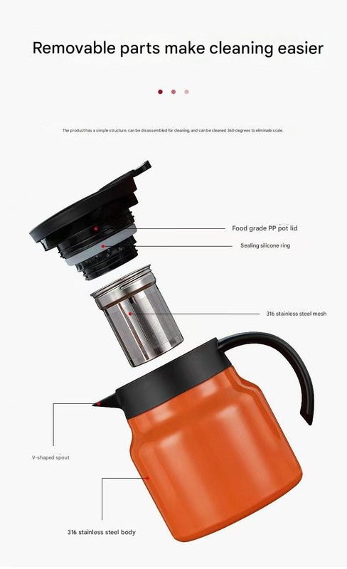 Black 316 Stainless Steel Stewing Tea Kettle with Wooden Handle - Insulated Tea and Coffee Kettle with Infuser for Home and Office Tristar Online