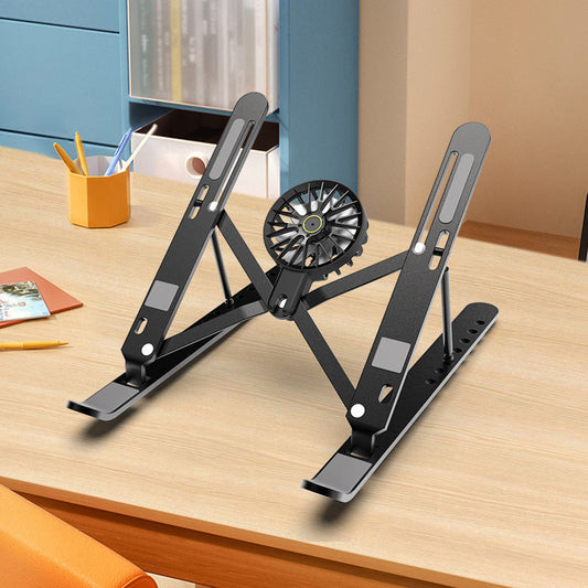 Black Adjustable Aluminum Laptop Stand with Detachable Cooling Fan - Portable Ergonomic Riser for Desk Tristar Online