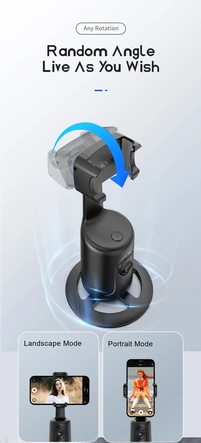 Black AI Smart Auto Tracking Phone Holder - 360° Rotation Face & Body Tracking Mount Tristar Online