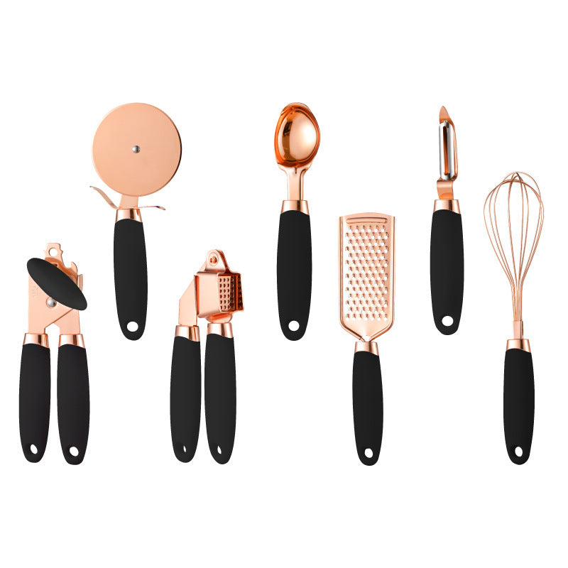 Black And Rose Gold 7-Piece Kitchen Gadget Set - Stainless Steel Utensils with Comfort Grip Handles Tristar Online