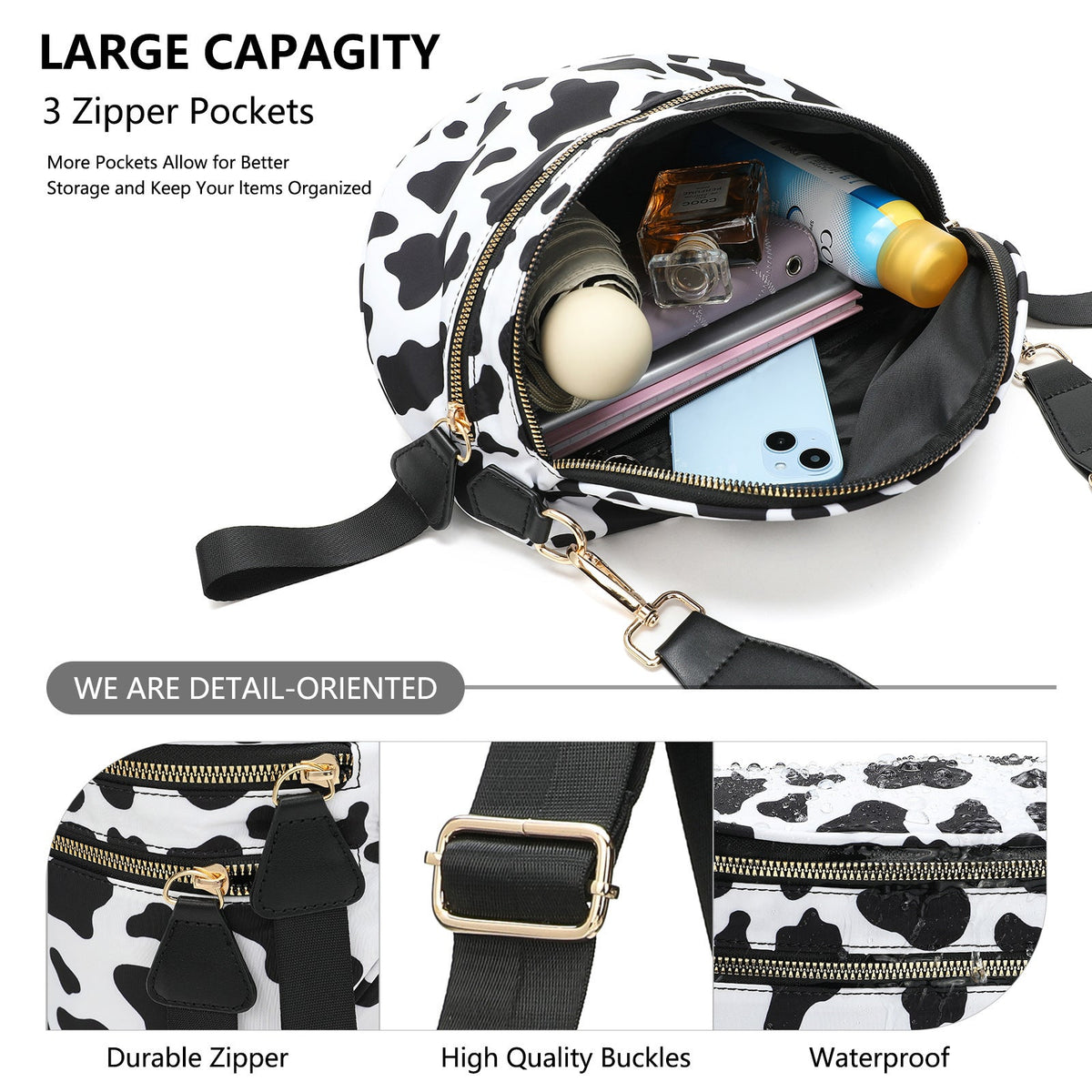 Black and White Checkered Trendy Sling Bag - Women's Crescent Crossbody Purse with Wide Adjustable Strap Tristar Online