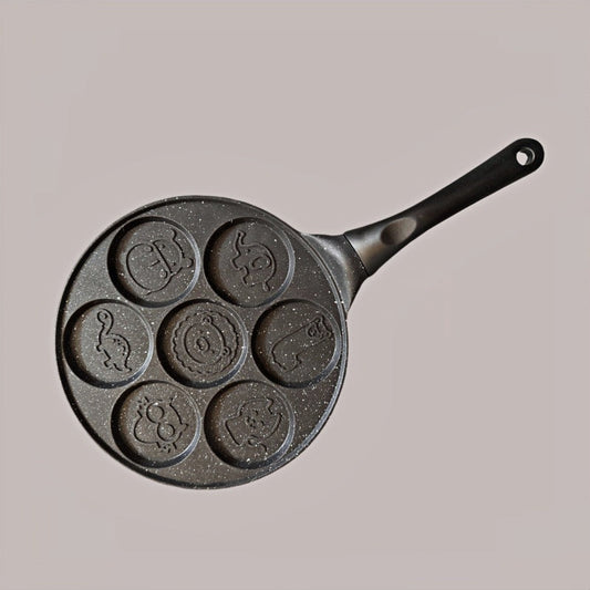 Black Cartoon + Black Handle (Gas Model) Non-Stick Pancake Pan - 7-Hole Fun Shapes Breakfast Griddle (27cm) Tristar Online