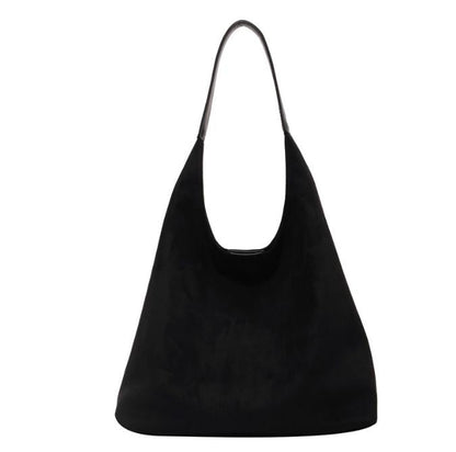 Black Chic Faux Suede Tote Bag with Matching Pouch | Large Capacity Slouchy Shoulder Bag Tristar Online