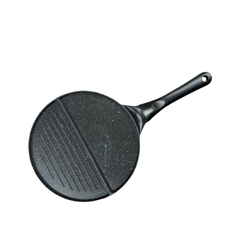 Black Double Compartment + Black Handle Non-Stick Pancake Pan - 7-Hole Fun Shapes Breakfast Griddle (27cm) Tristar Online
