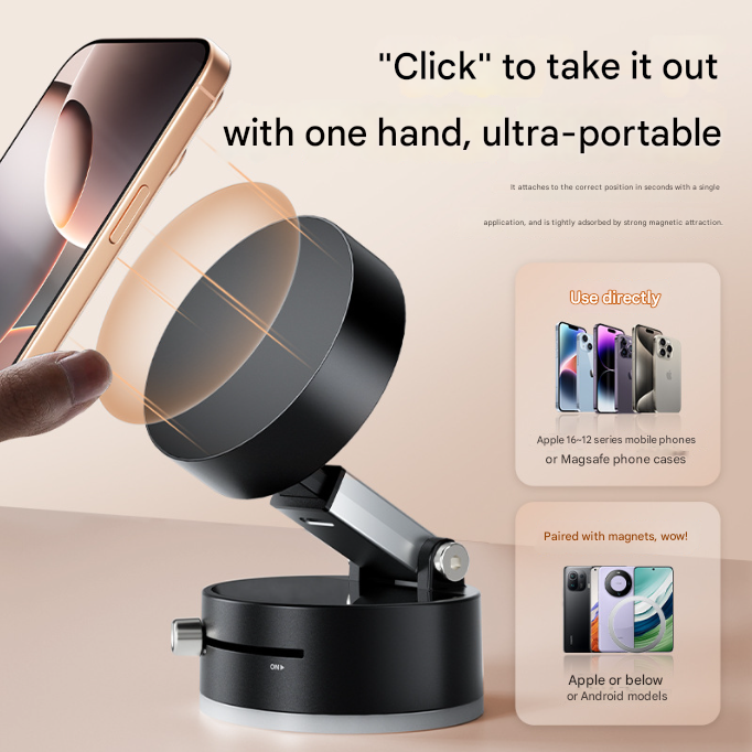 Black Multi-Functional Vacuum Suction Cup Stand - Foldable, Extendable Kitchen Lazy Person's Dual-Sided Magnetic Phone Holder Tristar Online