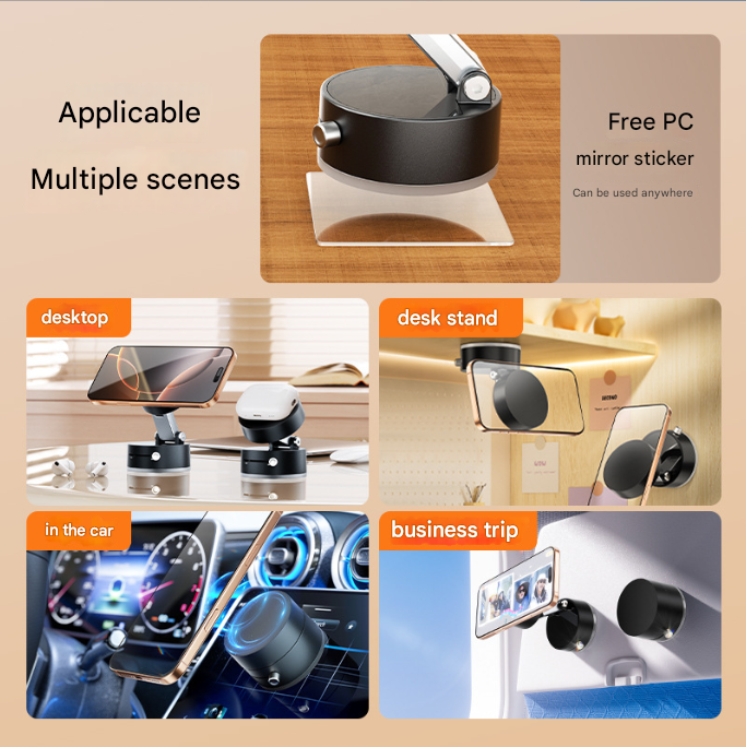 Black Multi-Functional Vacuum Suction Cup Stand - Foldable, Extendable Kitchen Lazy Person's Dual-Sided Magnetic Phone Holder Tristar Online