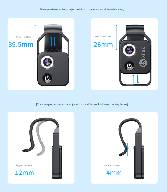 Black Portable 200X Clip-On Microscope Lens for Smartphone - HD Pocket Magnifier with CPL Filter and LED Light(excluding mobile phones) Tristar Online