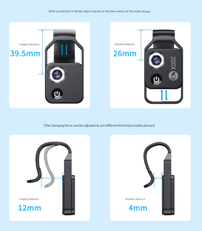 Black Portable 200X Clip-On Microscope Lens for Smartphone - HD Pocket Magnifier with CPL Filter and LED Light(excluding mobile phones) Tristar Online