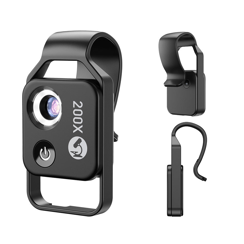 Black Portable 200X Clip-On Microscope Lens for Smartphone - HD Pocket Magnifier with CPL Filter and LED Light(excluding mobile phones) Tristar Online