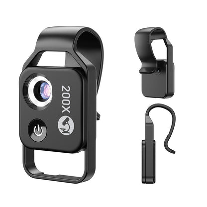 Black Portable 200X Clip-On Microscope Lens for Smartphone - HD Pocket Magnifier with CPL Filter and LED Light(excluding mobile phones) Tristar Online