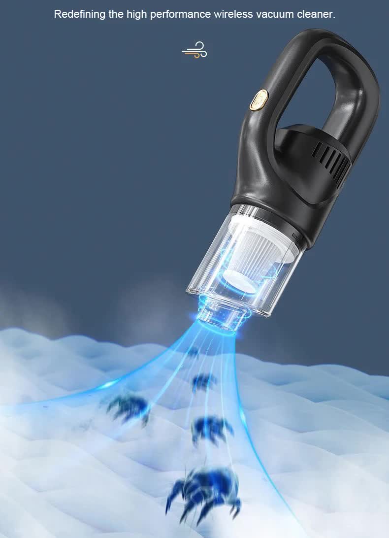 Black Portable Cordless Vacuum Cleaner - 120W, 10KPa Suction, 2000mAh Battery, Lightweight Design, with Soft Brush Attachment Tristar Online