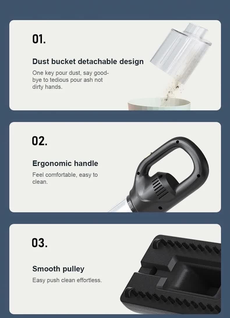 Black Portable Cordless Vacuum Cleaner - 120W, 10KPa Suction, 2000mAh Battery, Lightweight Design, with Soft Brush Attachment Tristar Online