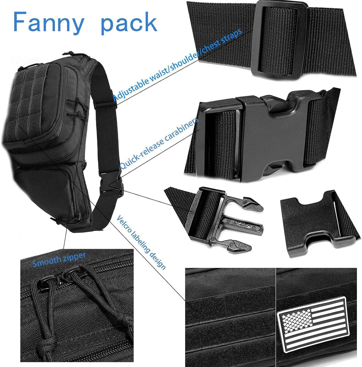 Black Rugged Tactical Waist Pack - MOLLE Outdoor Fanny Bag for Hiking Cycling & Travel Tristar Online