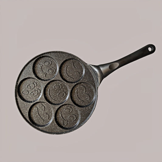 Black Smiley + Black Handle (gas model) Non-Stick Pancake Pan - 7-Hole Fun Shapes Breakfast Griddle (27cm) Tristar Online