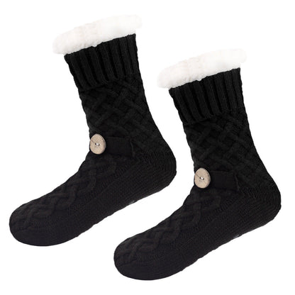 Black Women's Cozy Cable Knit Slipper Socks - Plush Fleece Lined Thermal Socks with Non-Slip Grips Tristar Online
