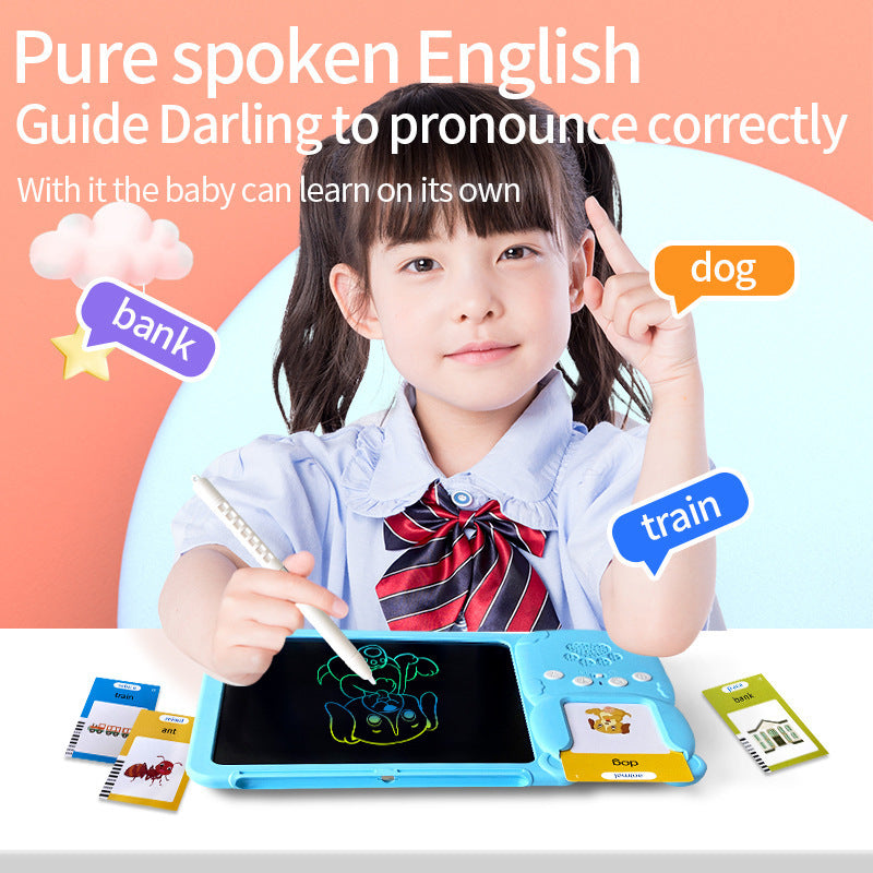 Blue (112 cards, pure English) Kids Interactive Early Education Toy: Combination Card Reader & LCD Drawing Board for Toddlers Tristar Online