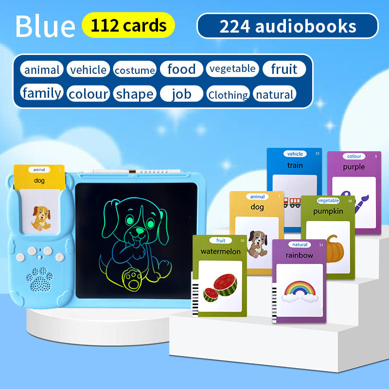 Blue (112 cards, pure English) Kids Interactive Early Education Toy: Combination Card Reader & LCD Drawing Board for Toddlers Tristar Online