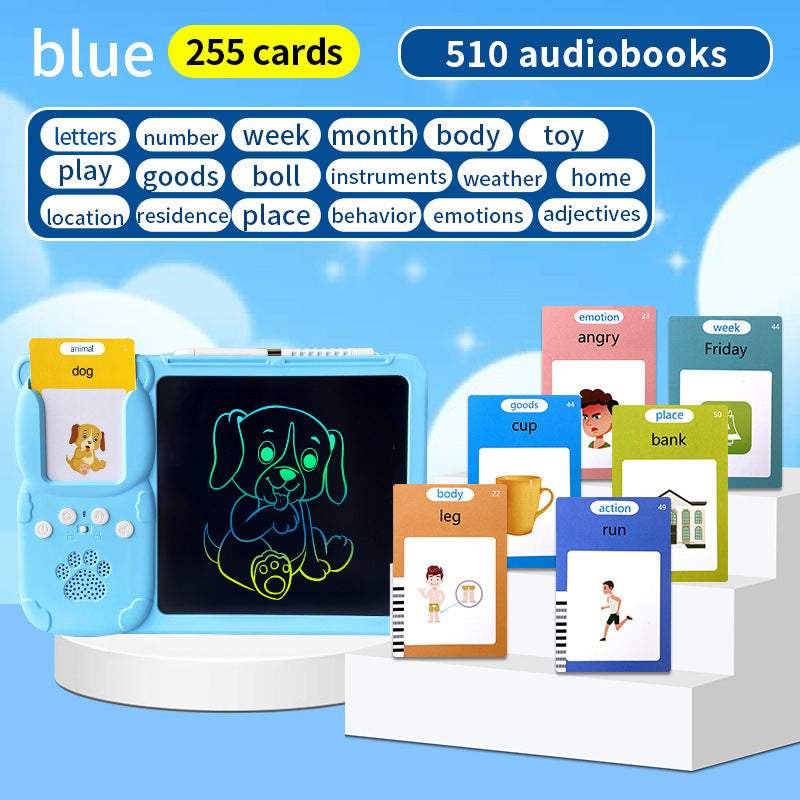 Blue (255 cards, pure English) Kids Interactive Early Education Toy: Combination Card Reader & LCD Drawing Board for Toddlers Tristar Online