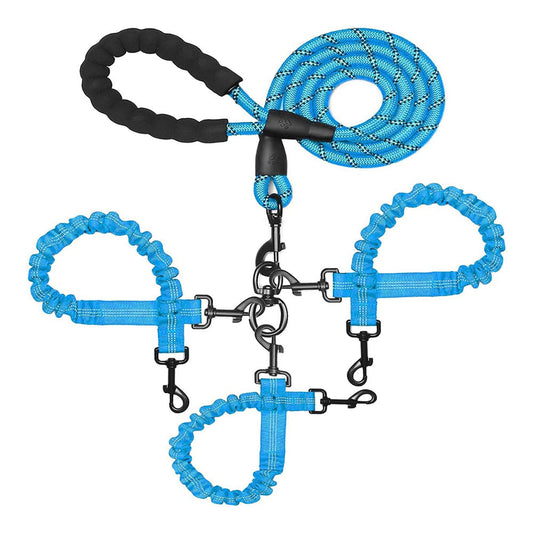 Blue 3-in-1 Tangle-Free Dog Leash for 1-3 Dogs - Heavy Duty Bungee Coupler with Reflective Stitching & Padded Handle Tristar Online