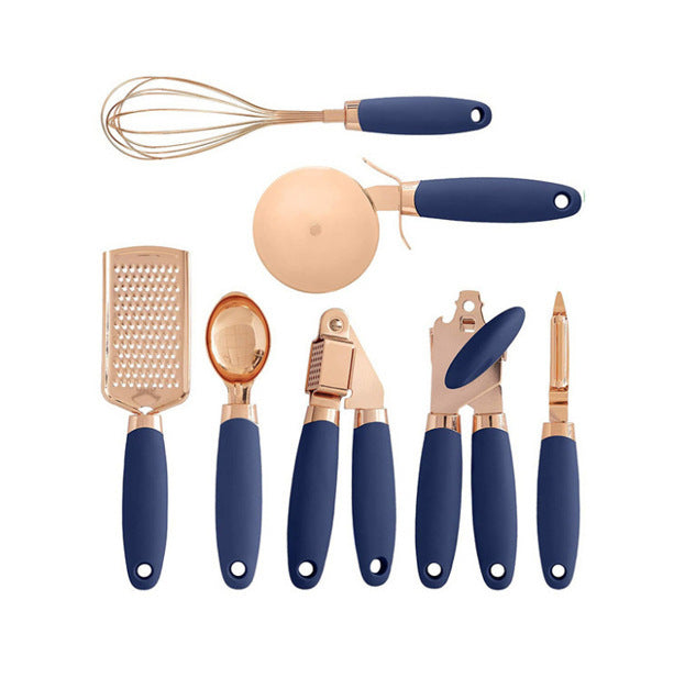 Blue And Rose Gold 7-Piece Kitchen Gadget Set - Stainless Steel Utensils with Comfort Grip Handles Tristar Online