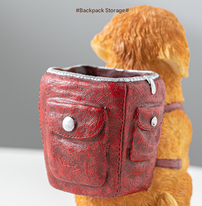 Blue Backpack Charming Golden Retriever Puppy Pen Holder - Resin Desktop Organizer & Decorative Figurine Tristar Online