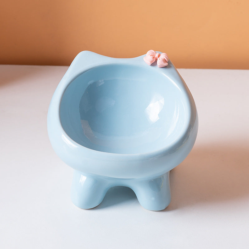 Blue Ceramic Elevated Cat Bowl Tilted Raised Pet Feeder with Anti-Slip Base Cute Design for Wet or Dry Food Ideal for Australian Pets Tristar Online