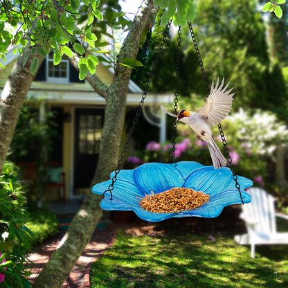 Blue Decorative Hanging Glass Flower Bird Bath - 10 Inch Vibrant Outdoor Garden Accent Tristar Online