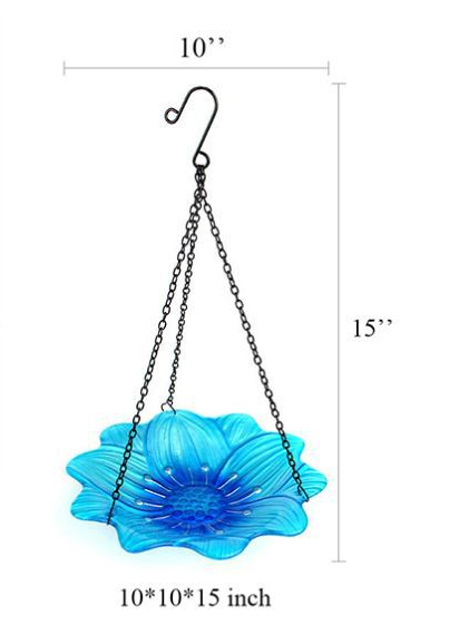 Blue Decorative Hanging Glass Flower Bird Bath - 10 Inch Vibrant Outdoor Garden Accent Tristar Online