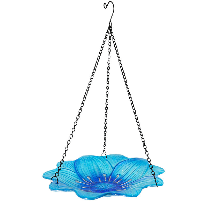 Blue Decorative Hanging Glass Flower Bird Bath - 10 Inch Vibrant Outdoor Garden Accent Tristar Online