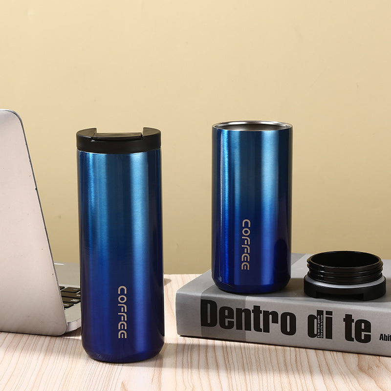 Blue Gradient Color Sleek Insulated Stainless Steel Coffee Tumbler Set (400ml & 500ml) - One-Touch Lid Travel Mugs Tristar Online