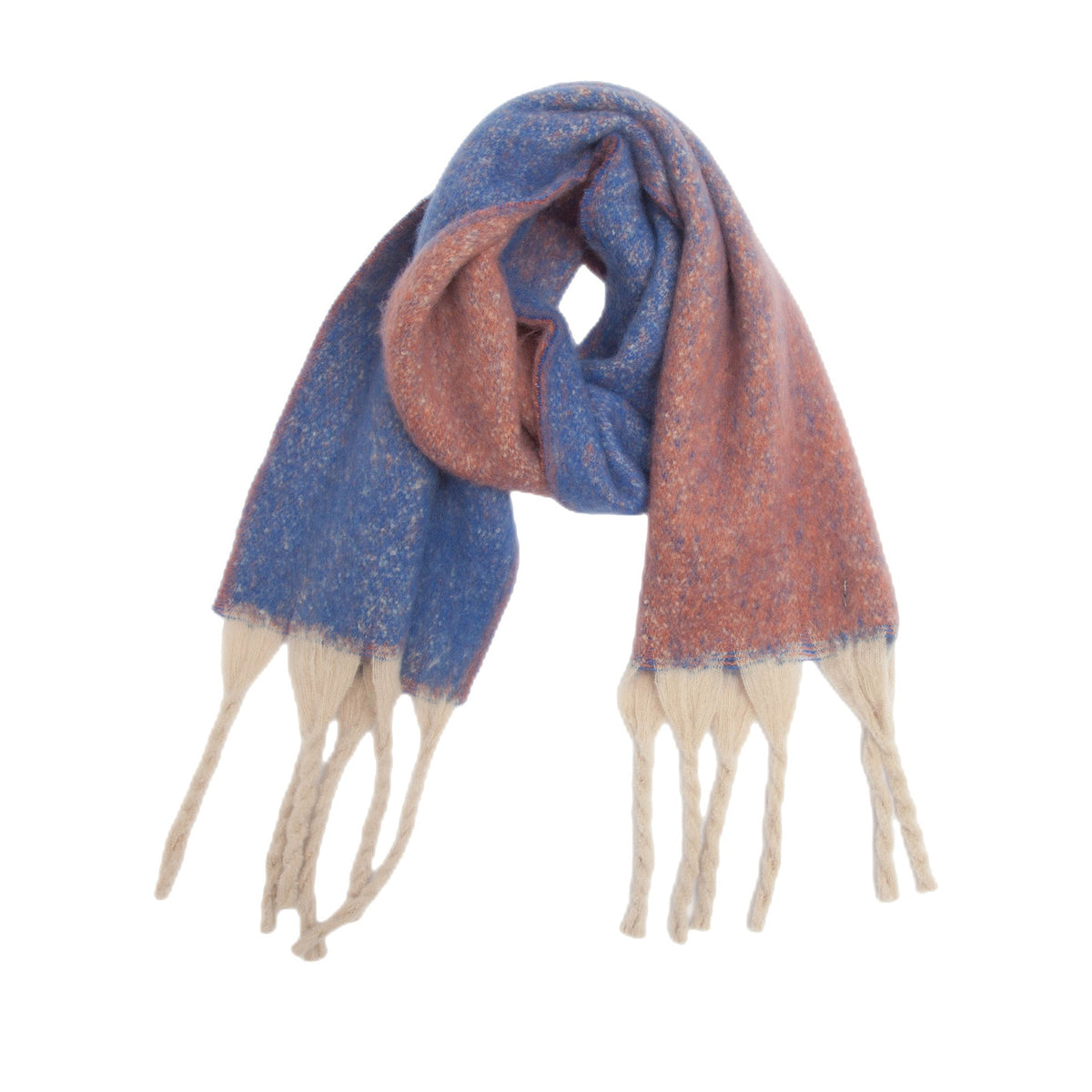 Blue-orange Plush Gradient Winter Scarf Shawl - Thick Textured Circle Yarn with Chunky Tassels - 185cm x 40cm Tristar Online