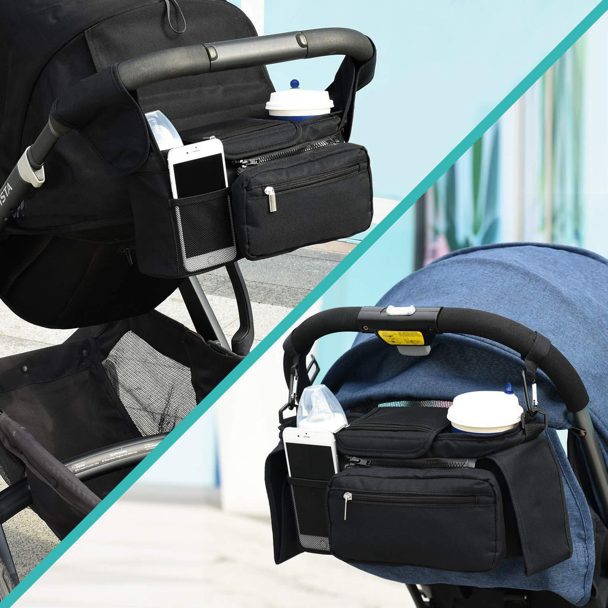 Blue Universal Stroller Organiser Caddy with Insulated Cup Holders and Detachable Wristlet Tristar Online