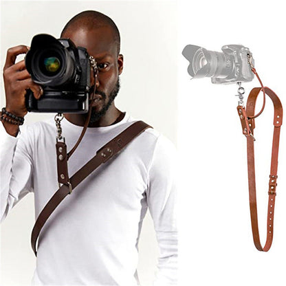 Brown Adjustable Genuine Leather Camera Strap - Crossbody Shoulder Sling for DSLR/SLR(The camera is a prop and is not included) Tristar Online
