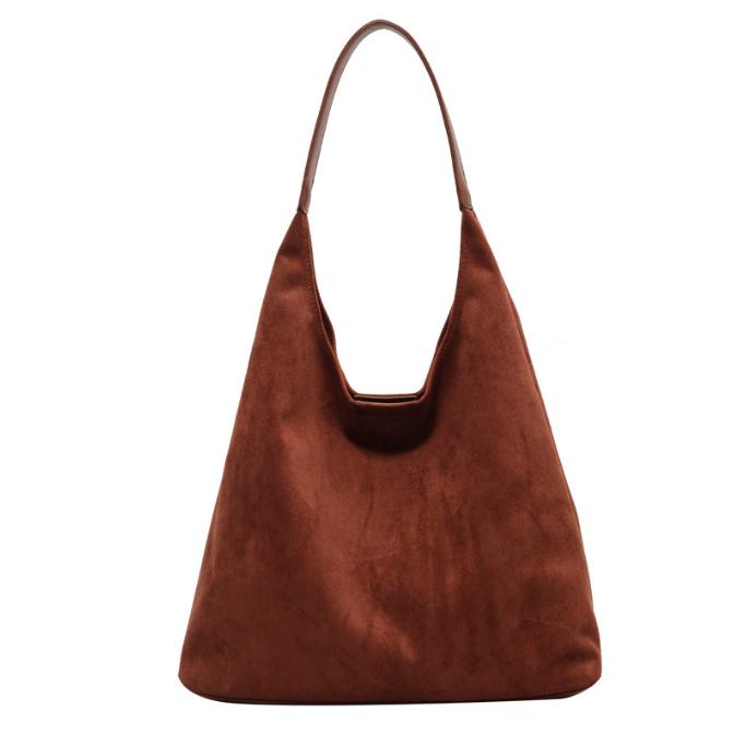 Brown Chic Faux Suede Tote Bag with Matching Pouch | Large Capacity Slouchy Shoulder Bag Tristar Online