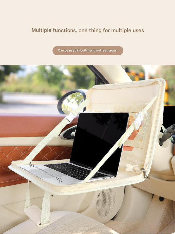 Brown Foldable Car Back Seat Organizer Tray - PU Leather Travel Desk with Tablet Holder Tristar Online