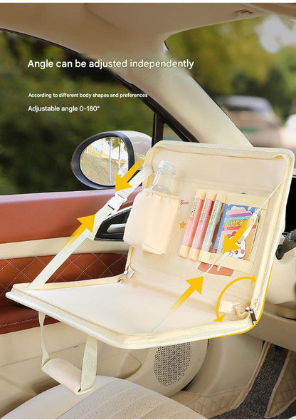 Brown Foldable Car Back Seat Organizer Tray - PU Leather Travel Desk with Tablet Holder Tristar Online