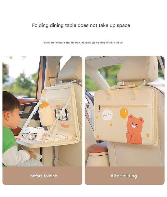 Brown Foldable Car Back Seat Organizer Tray - PU Leather Travel Desk with Tablet Holder Tristar Online