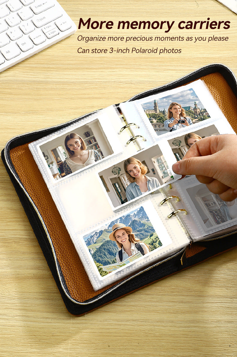 Brown PU Leather Zippered Photo Album - Holds 240 3 Prints" Tristar Online