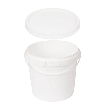 Bulk 10x 5L Plastic Buckets + Lids - Empty White With Handle - Large Food Pail